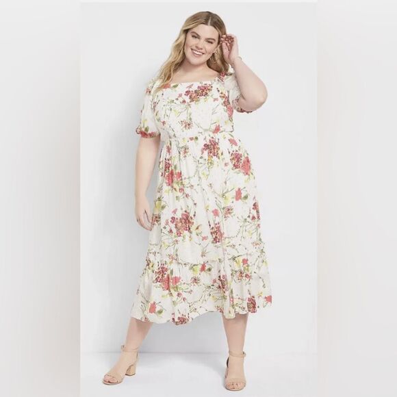 Lane Bryant Dresses & Skirts - Lane Bryant Floral Off The Puff Shoulder Dress 22 Long Midi Plus Size